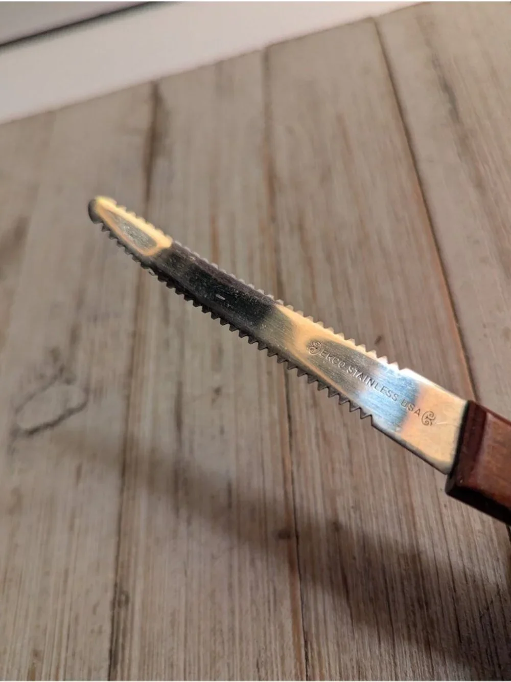 Vintage Ekco Stainless USA Grapefruit Knife Wood Handle Fruit Curved 7